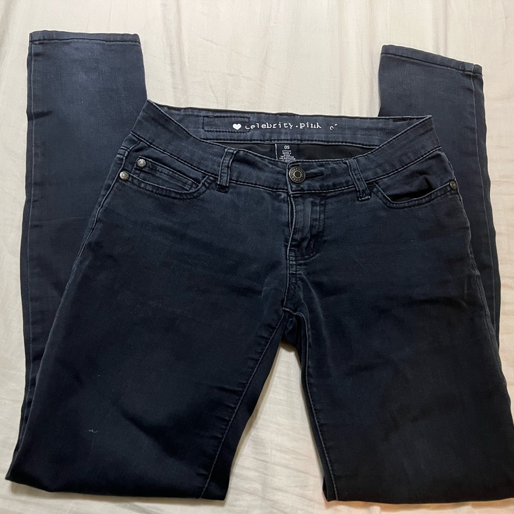 Juniors Celebrity Pink Black Skinny Jeans Size 0 Short.